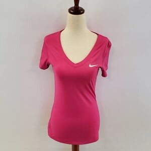 Nike Pro Fitted Pink V-Neck Shirt